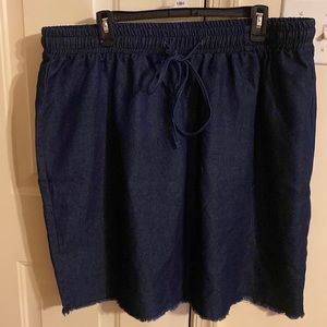 Plus Drawstring Waist Raw Hem Denim Skirt
